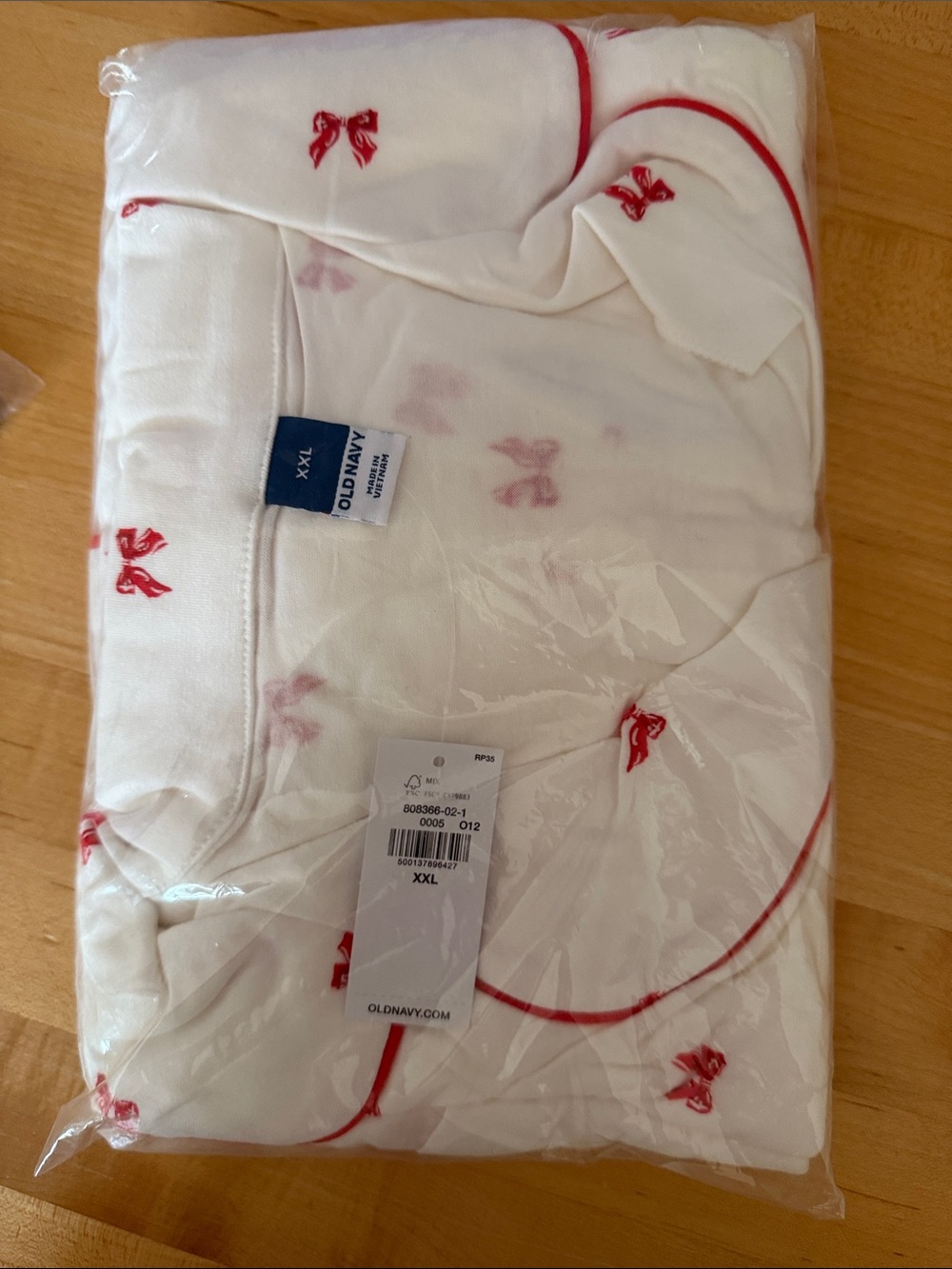 Old Navy White Pajama Set with Red Bow Accents